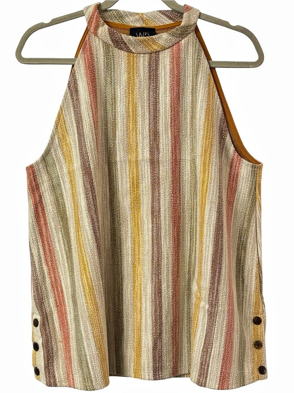 Anthro W5 High Neck Sleeveless Tweed Sz XL Striped Babydoll Tank Earthy Boho